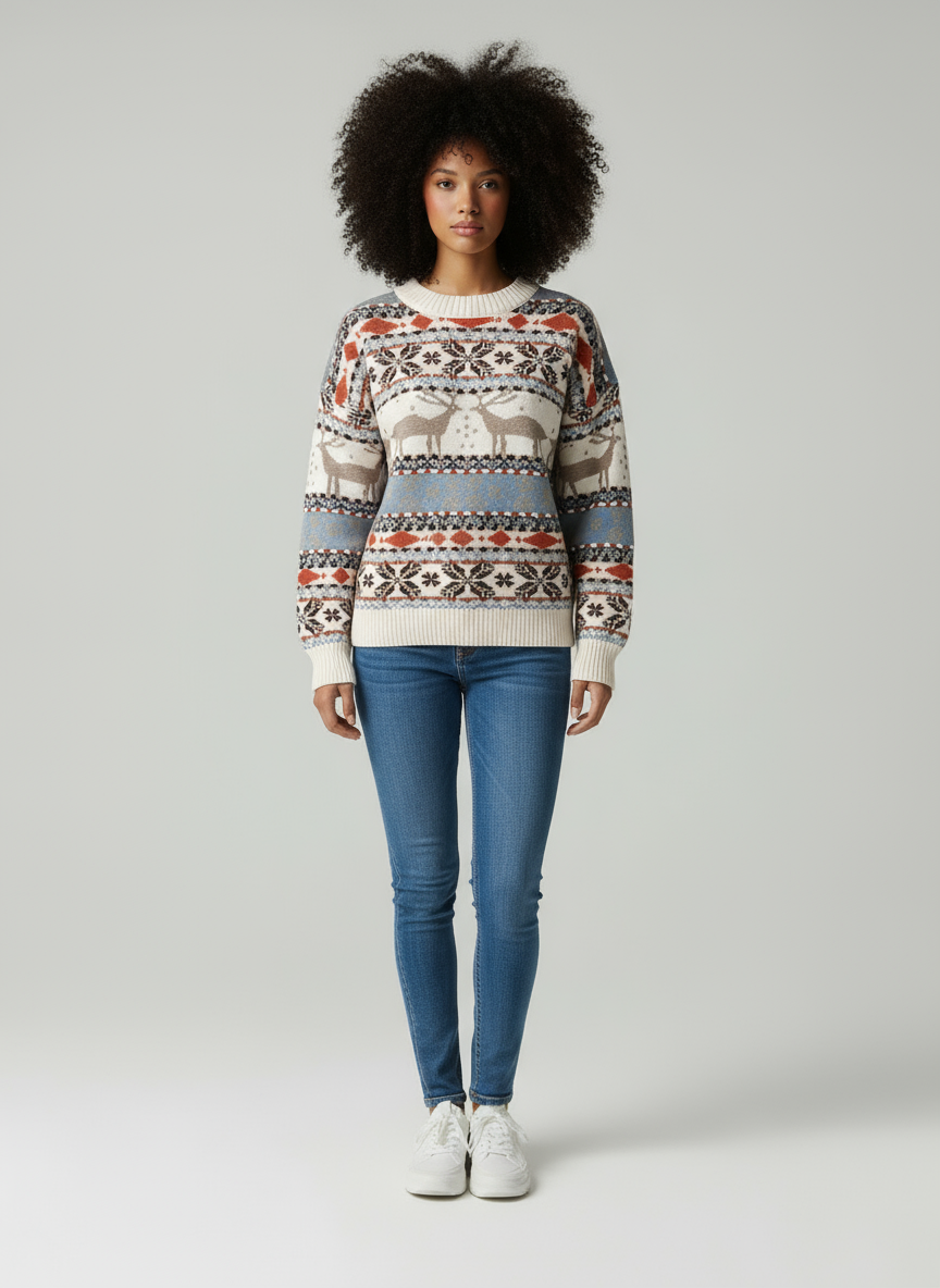 Damen Rentier Strickpullover | Gemütlicher Schnitt und festliches Winterdesign
