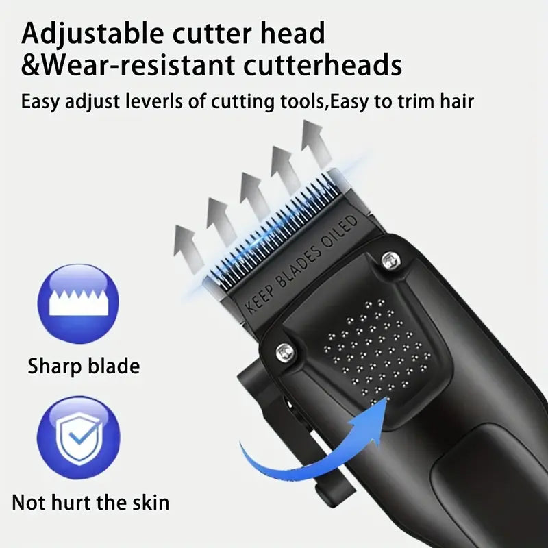 GroomMaster - 3-teiliges professionelles Haar- und Bartpflegeset für Männer, kabellose Trimmer mit LED-Display, USB wiederaufladbar