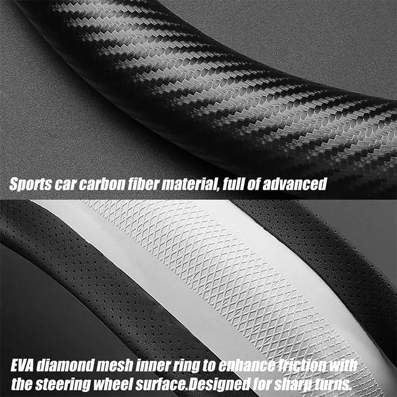 Anti-Rutsch 3D-geprägter Carbon-Leder-Lenkradbezug Universelle Passform