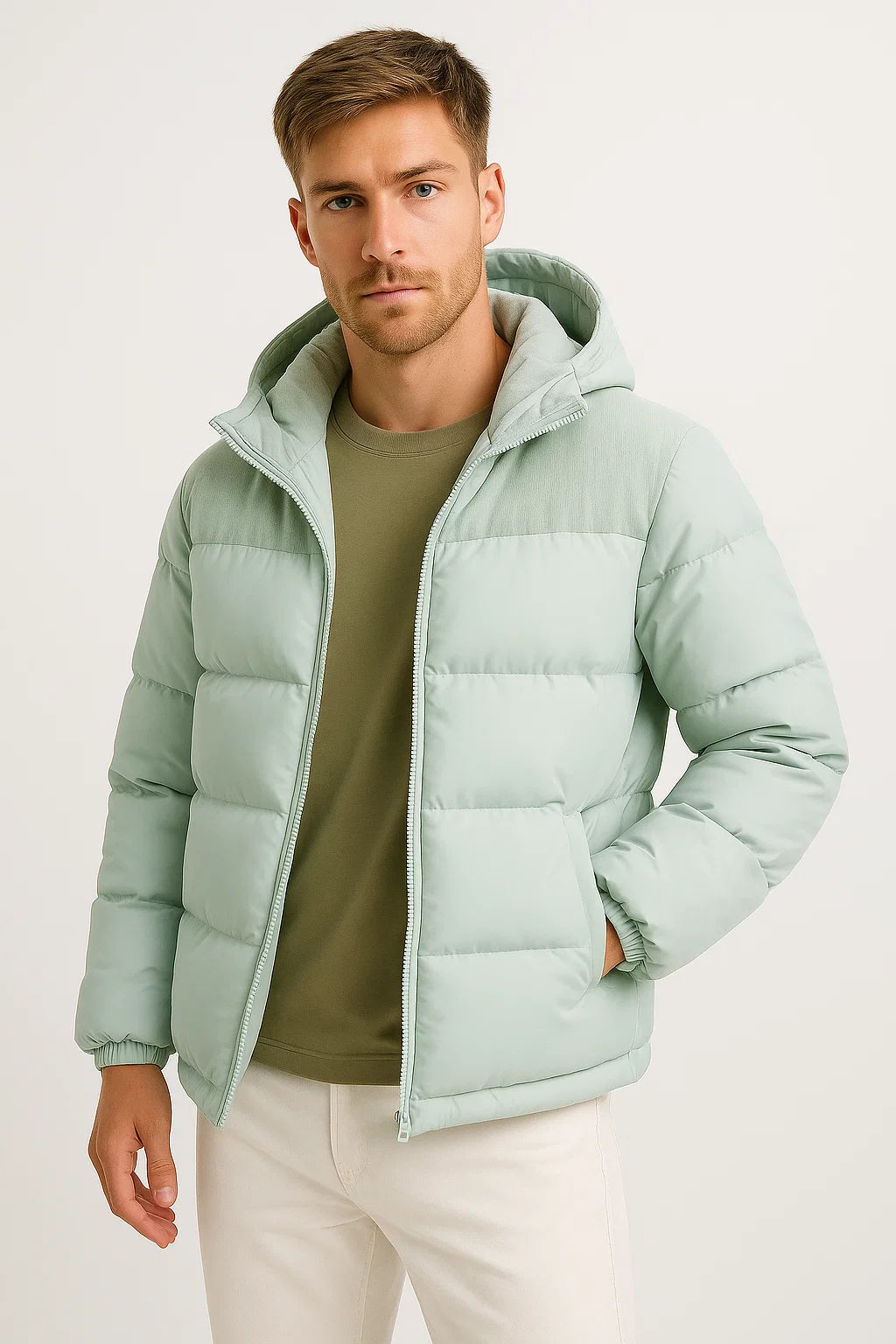 Herren Pufferjacke – Leichte Kapuzen-Winterjacke mit Isolierung