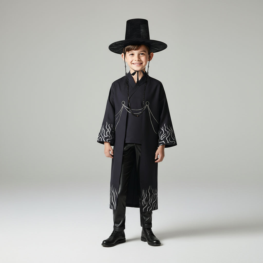 Kinder schwarzes Cosplay-Outfit-Set Kostüm