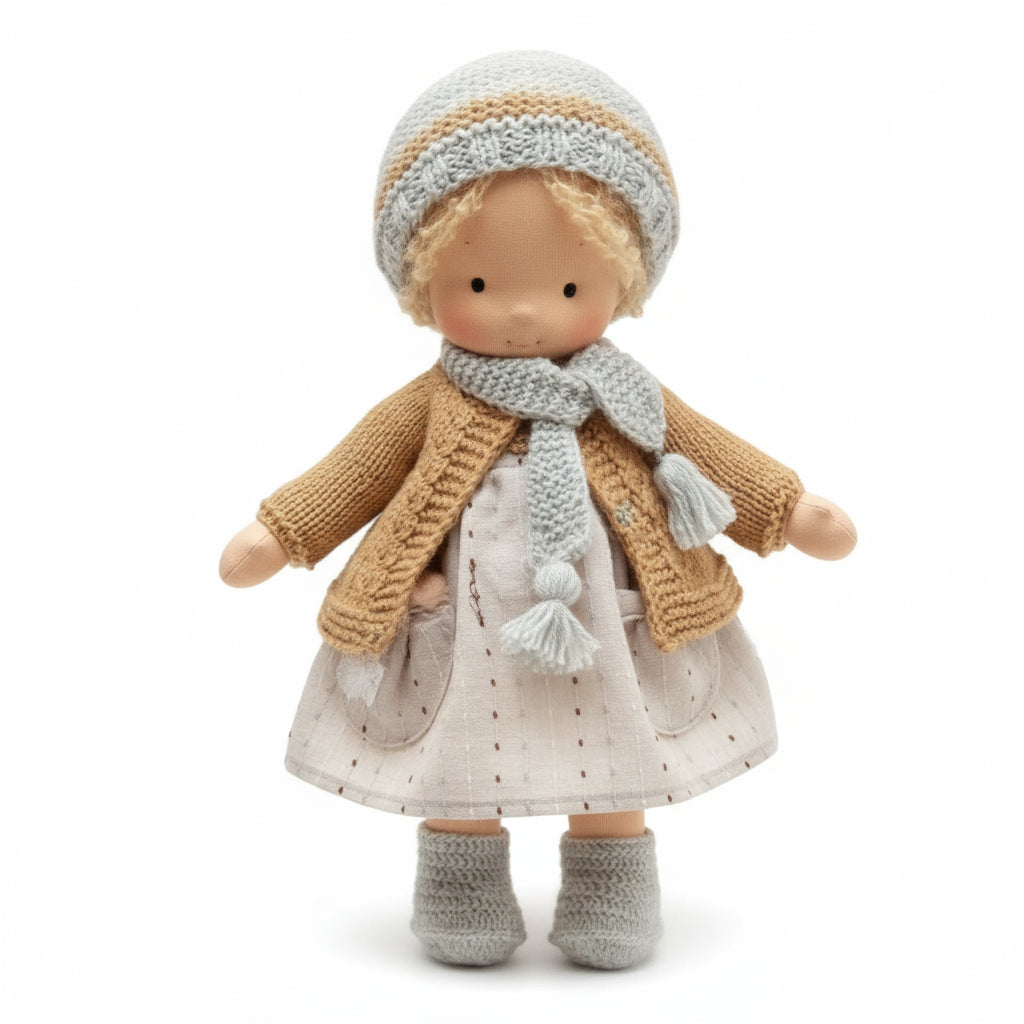 Elora Handgemachte Waldorfpuppe – Natur Baumwoll Kuschelpuppe für kreatives Spiel