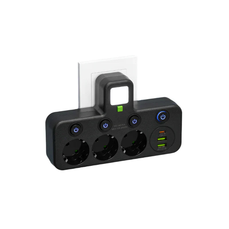 Mehrfachsteckdose VOLTRIQ ProLine | 3–4 Steckplätze + 2× USB & 1× Typ-C | 2500 W | Überspannungsschutz & Kontrollschalter