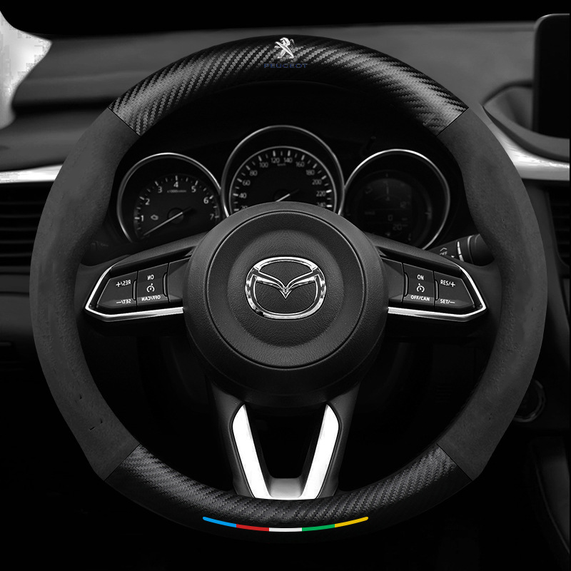 Anti-Rutsch 3D-geprägter Carbon-Leder-Lenkradbezug Universelle Passform