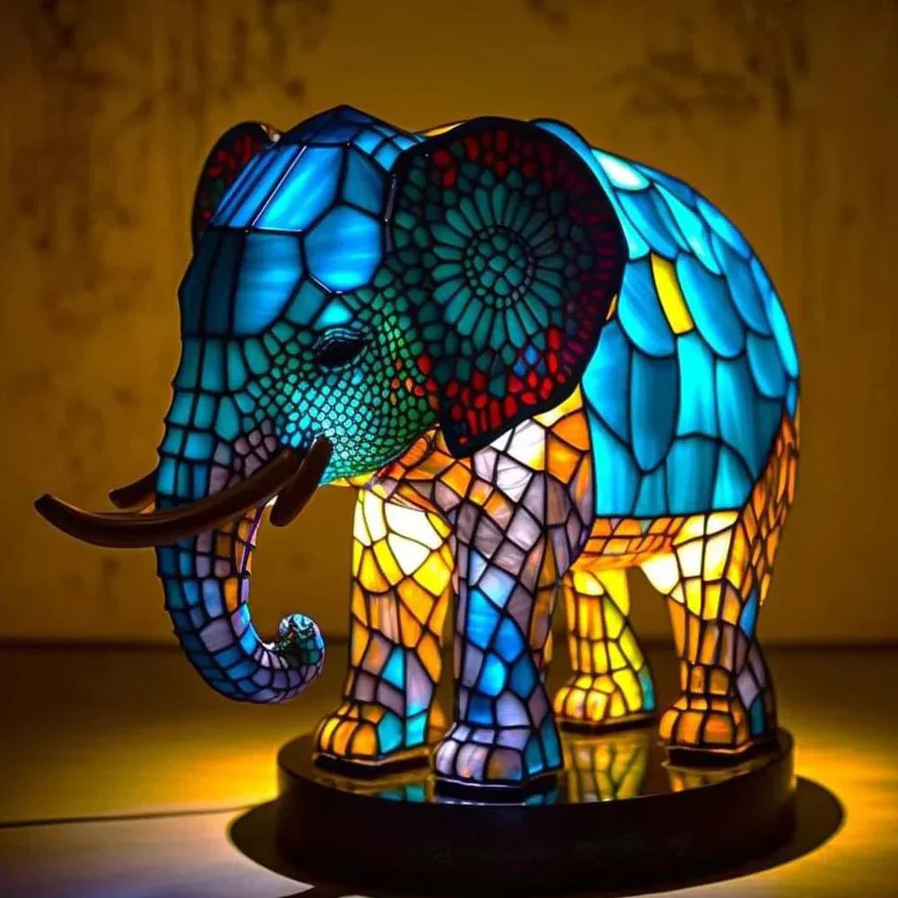 Tischlampe Buntglas Motivlampe Dekoratives Licht Kunst Tierdesign