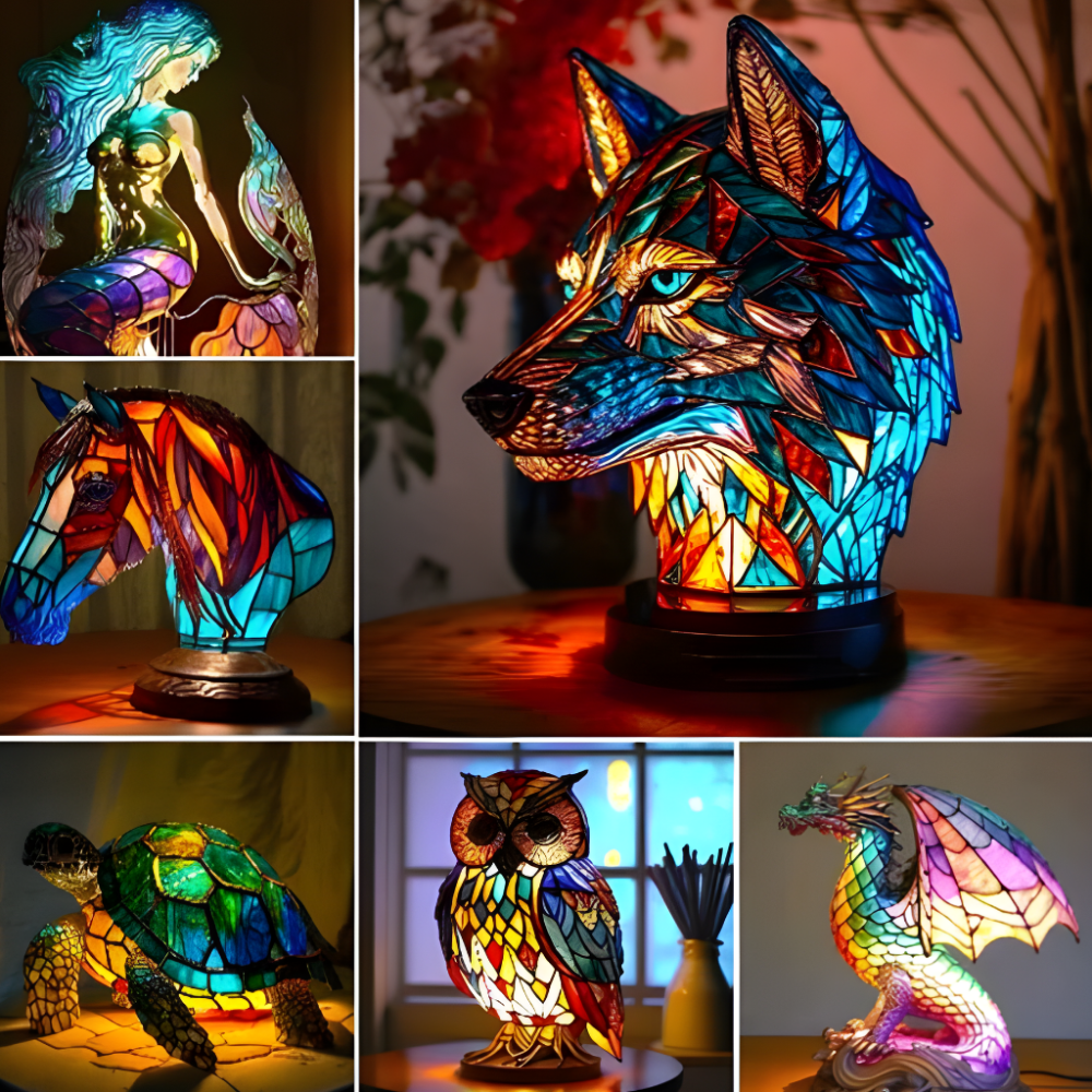 Tischlampe Buntglas Motivlampe Dekoratives Licht Kunst Tierdesign