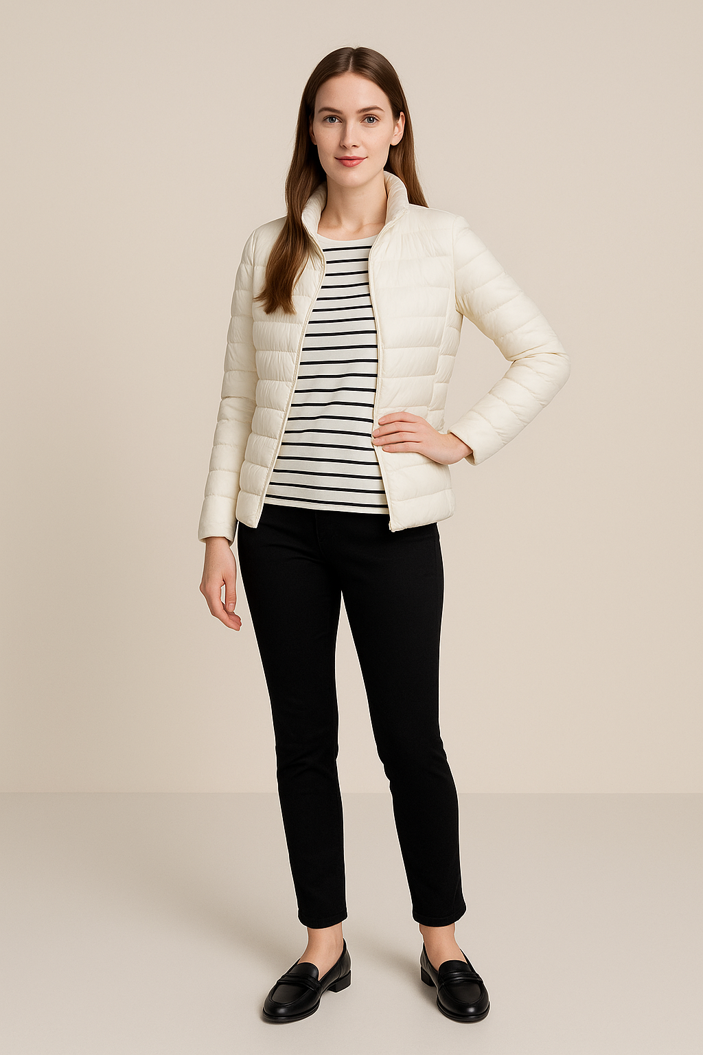 Damen Slim Fit Steppdaunenjacke – Leichte Wärme mit hüftlangem Design