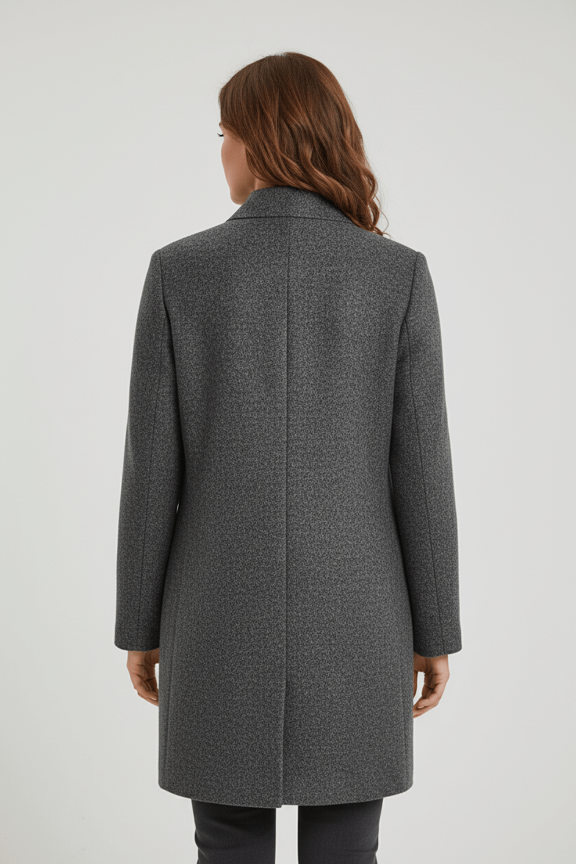 Damen Langer Mantel | Stehkragenjacke mit taillierter Passform und Knopfleiste