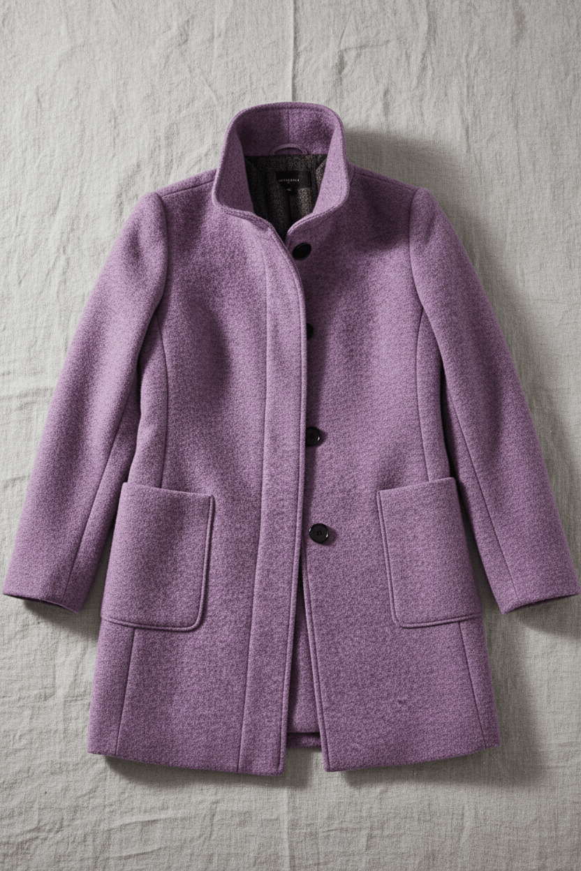 Damen Langer Mantel | Stehkragenjacke mit taillierter Passform und Knopfleiste