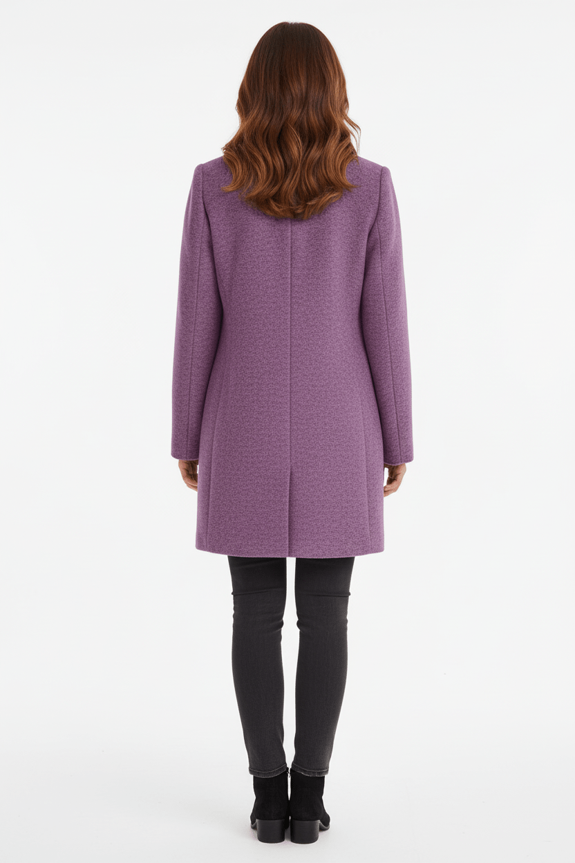 Damen Langer Mantel | Stehkragenjacke mit taillierter Passform und Knopfleiste
