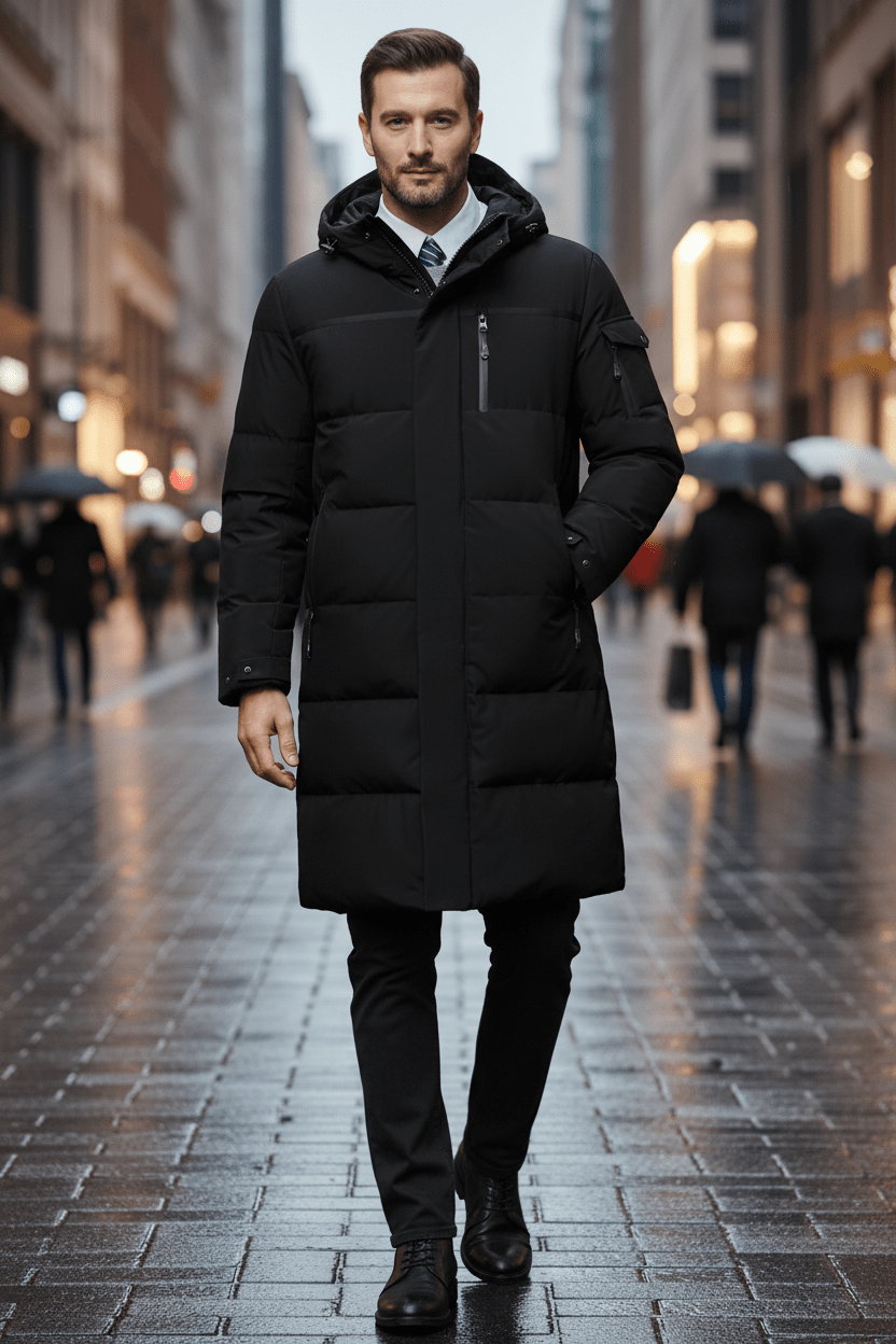 Herren Isolierte Wasserabweisende Lange Jacke mit Kapuze