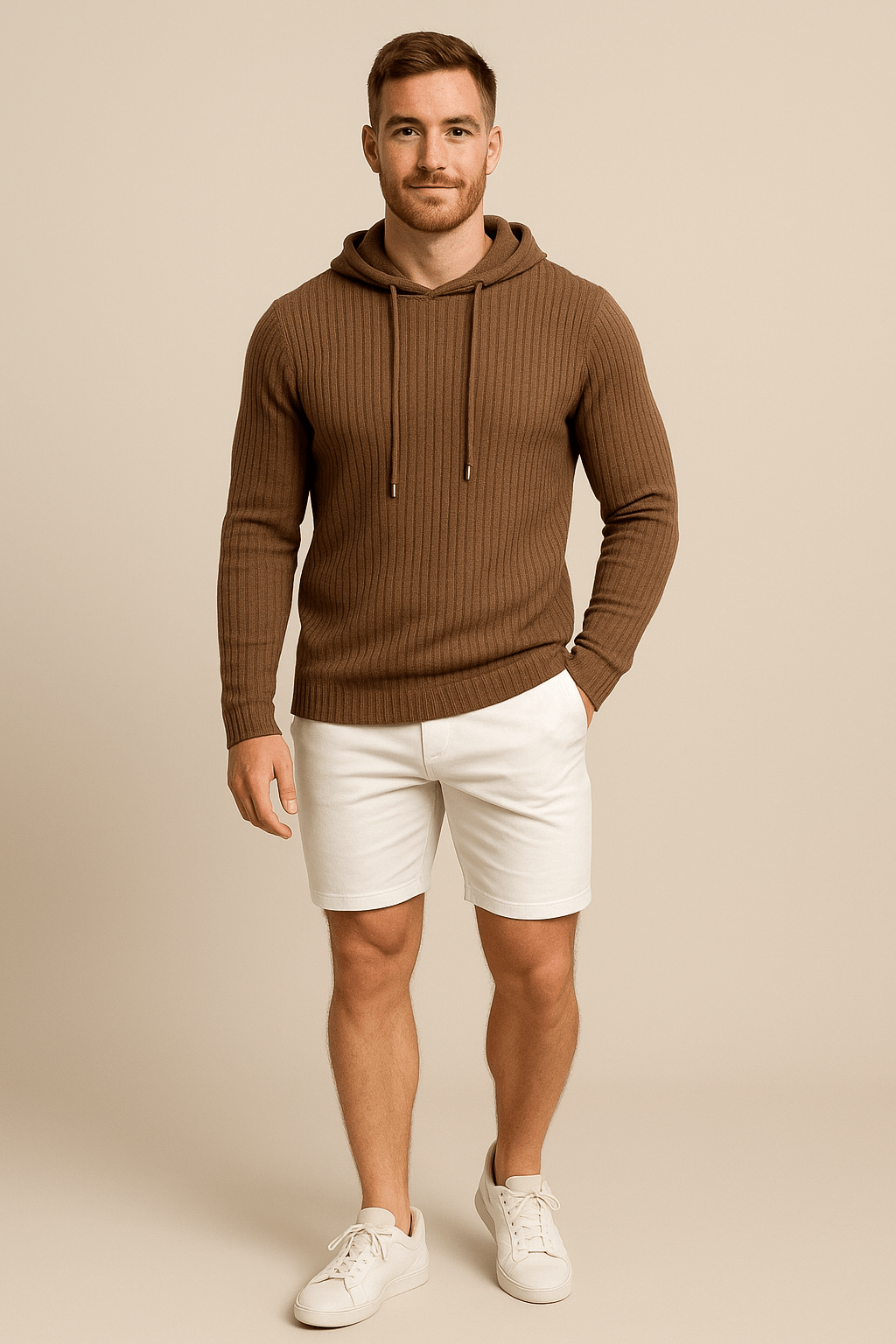 Herren Rippstrick Hoodie – Slim Fit mit Kordelzug