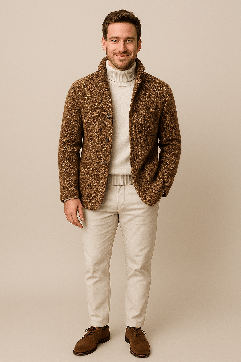 Herren Grobstrickcardigan – Knopf-Frontpullover mit Stehkragen
