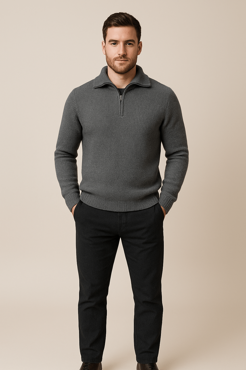 Herren Texturiertes Halbzip-Jumper mit Hohem Kragen