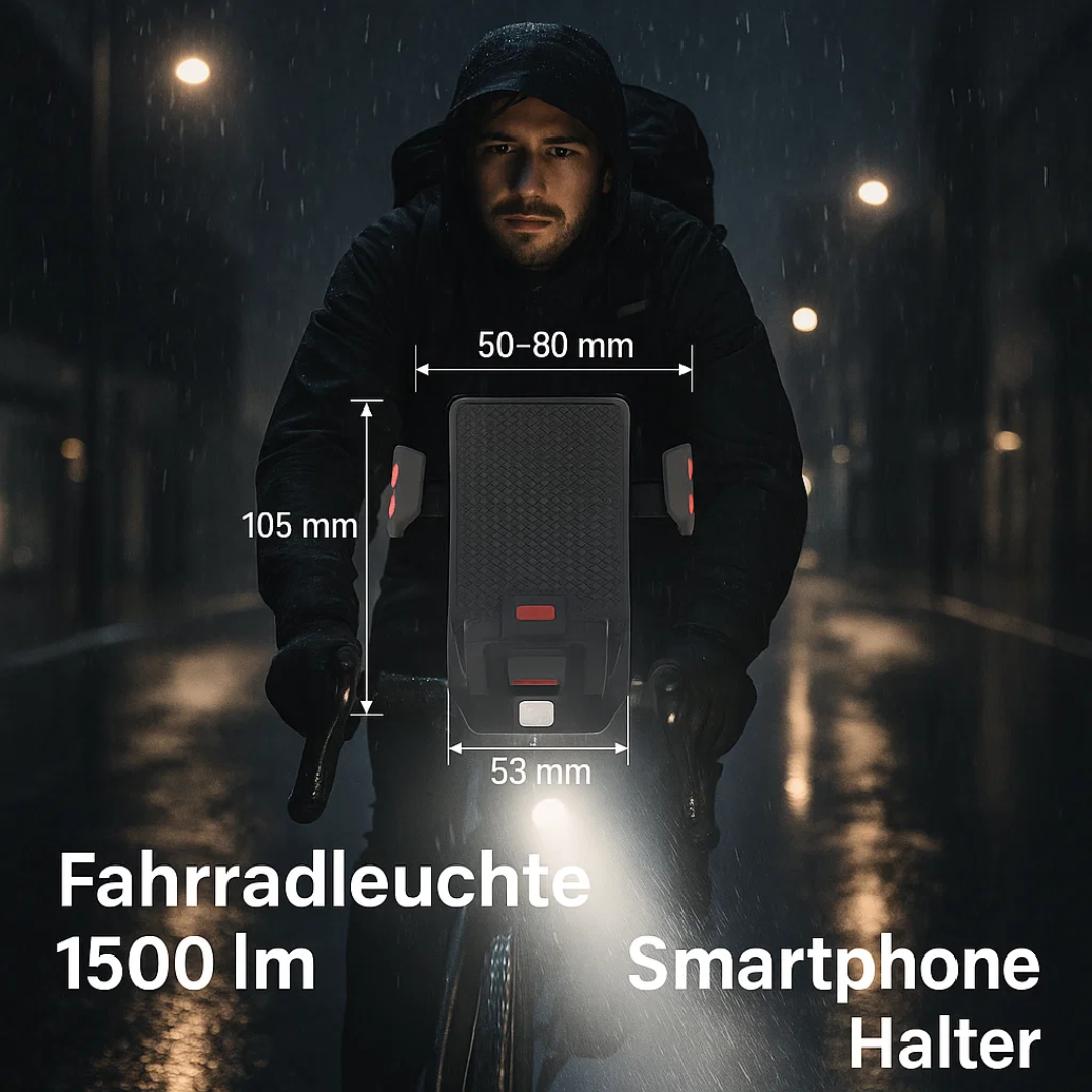 Fahrradlicht mit Handyhalter & Powerbank | Vorderes Fahrradlicht | PowerRide
