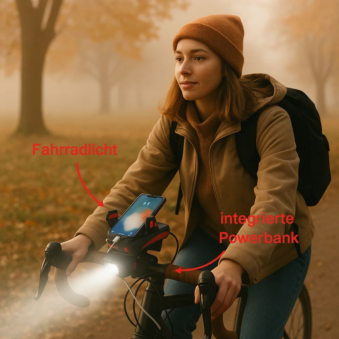 Fahrradlicht mit Handyhalter & Powerbank | Vorderes Fahrradlicht | PowerRide