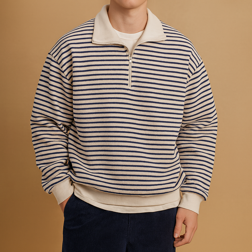 Herren gestreifter Halbzip-Pullover – Lässiger und moderner Stil