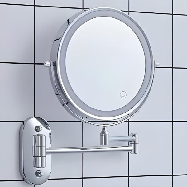 LED Wandspiegel Chrom mit Vergrößerung & Licht