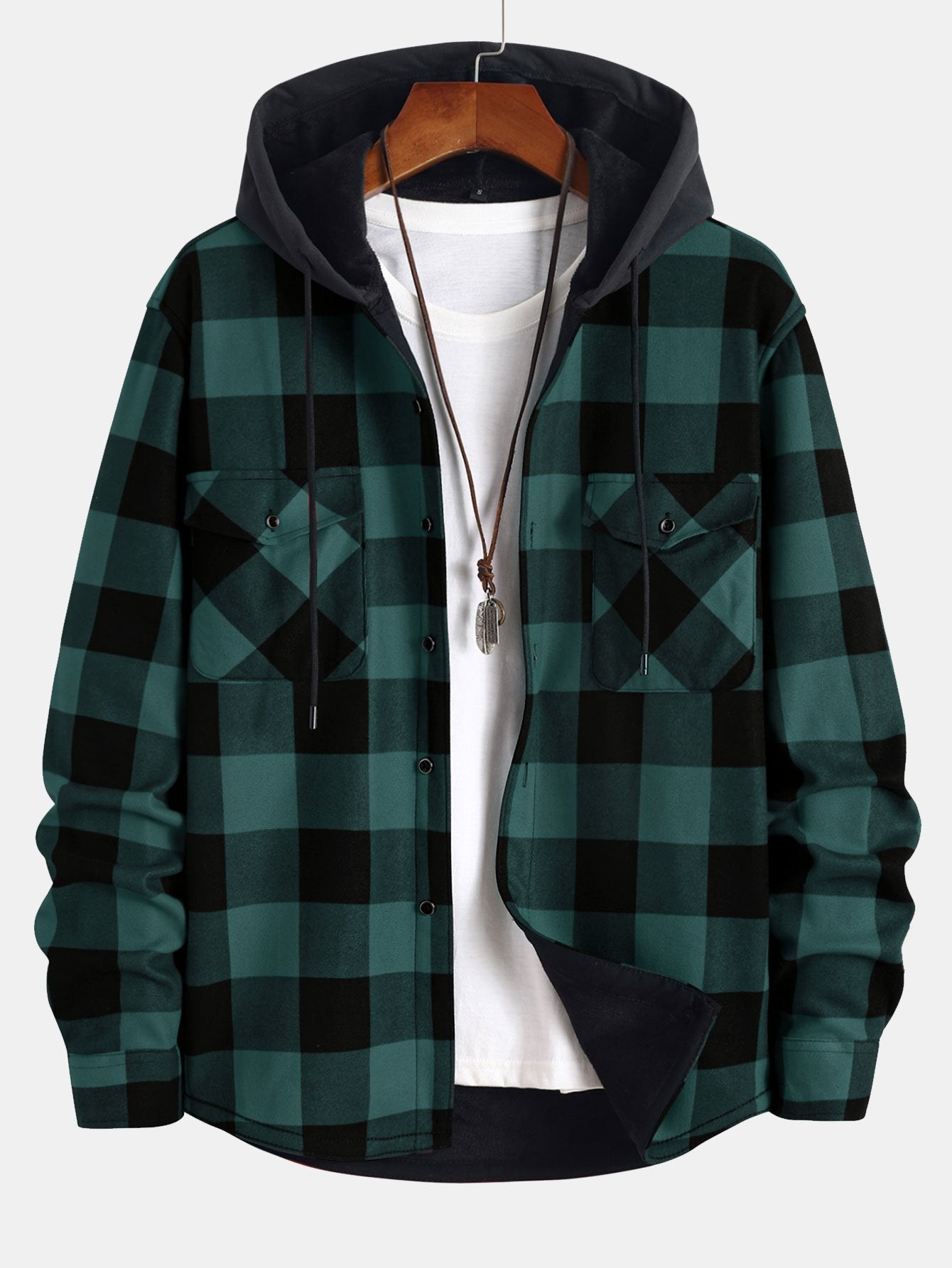 Herren Flanellhemd mit Kapuze – Fleece-Futter Karoshemd