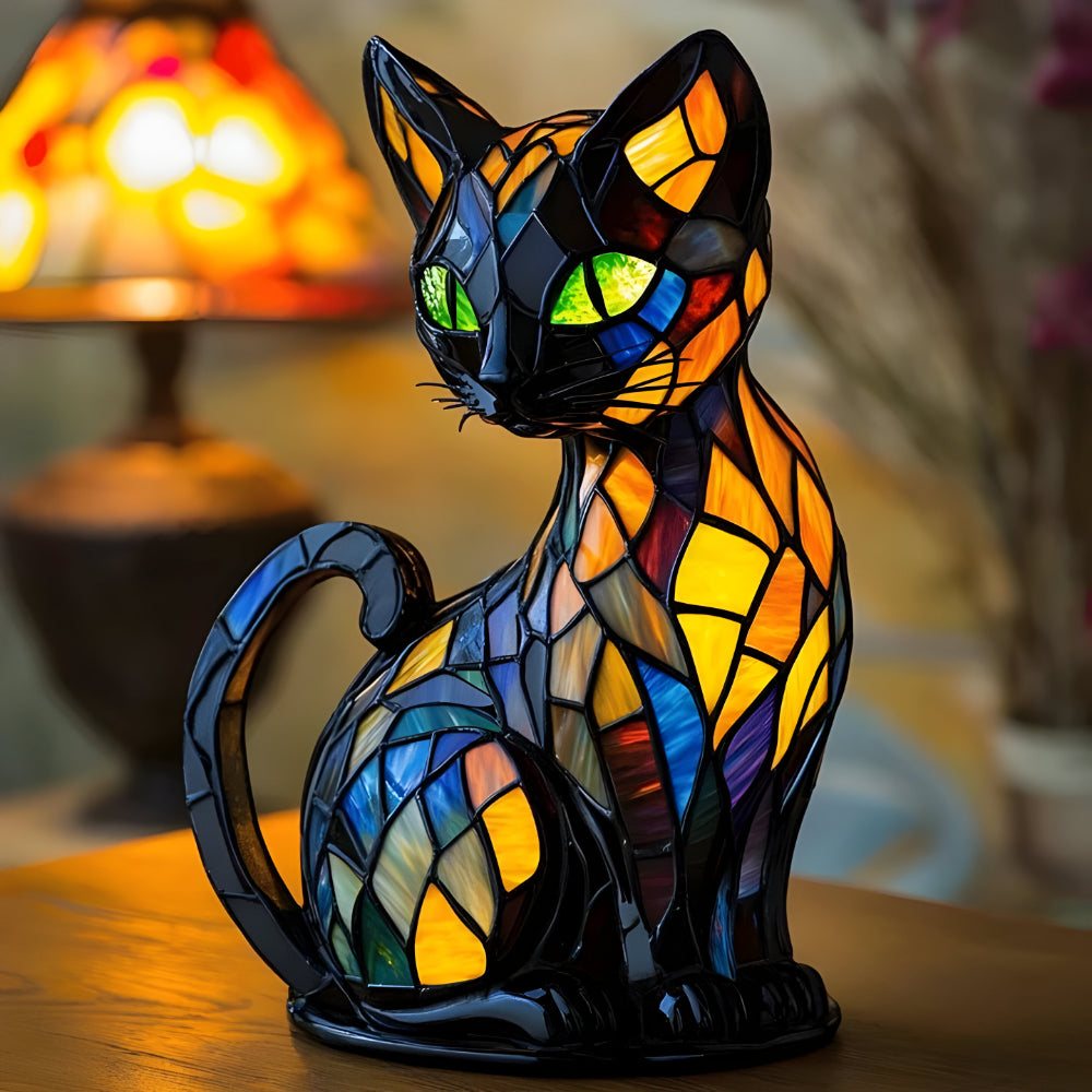 Handgefertigte Katzenlampe Farbwechselnde Tischlampe Aus Glas