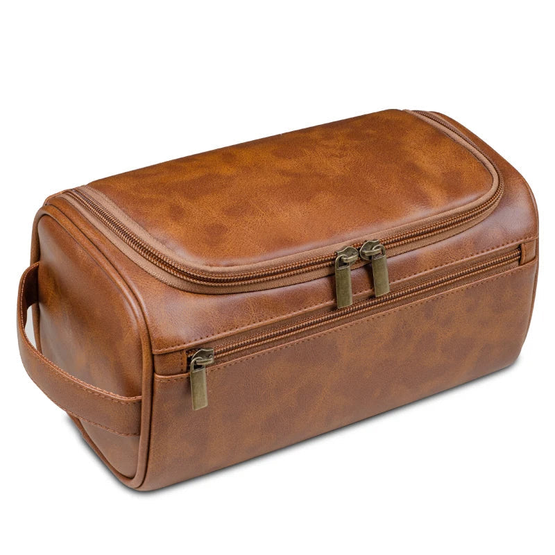 Ripob | Premium Leder Kulturbeutel | Drei-Schicht Wasserabweisendes Design | Integrierter Metallhaken zum Aufhängen | 25x13x13 cm | Kompakter Reiseorganizer mit Schnellzugriffsfach
