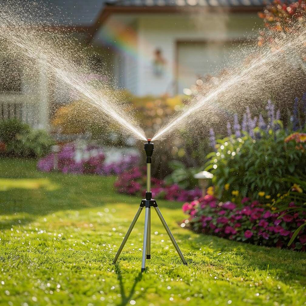 Rasensprenger mit Stativ | 360° Sprinkler | Garten Sprühgerät | AquaVento