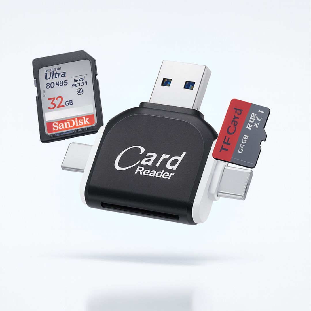 SD-Kartenleser mit USB A, USB C, Micro USB & Lightning | Kartenleser für iPhone, Android & Laptop | SD-Kartenadapter | FlexiLink
