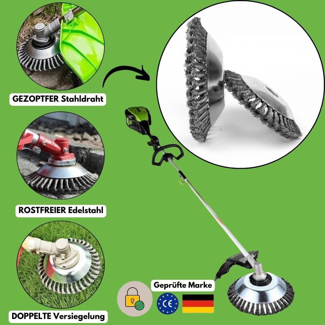Unkrautbürste für Rasentrimmer | Unkraut beseitigen | GardenSteel