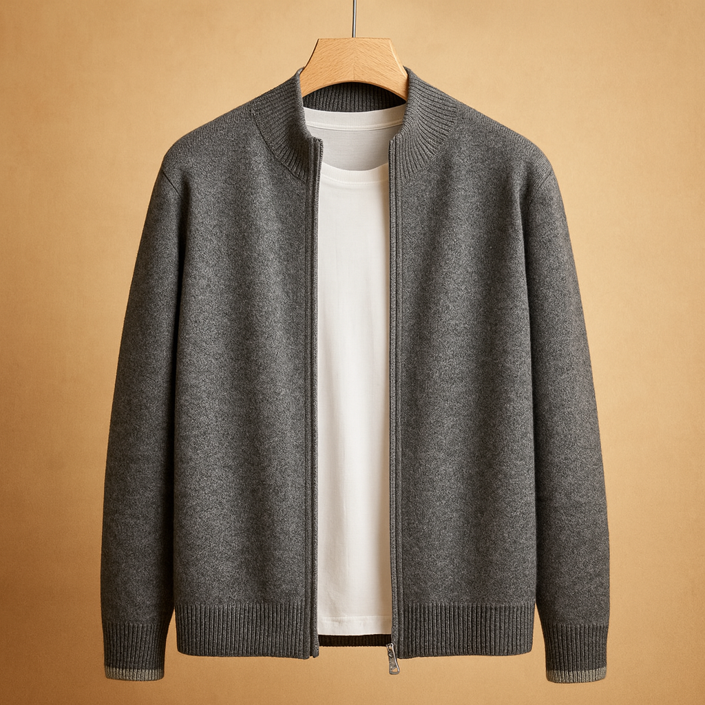 Herren Zip-Cardigan | Gerippter Kragenstrick mit bequemer Passform für den Alltag