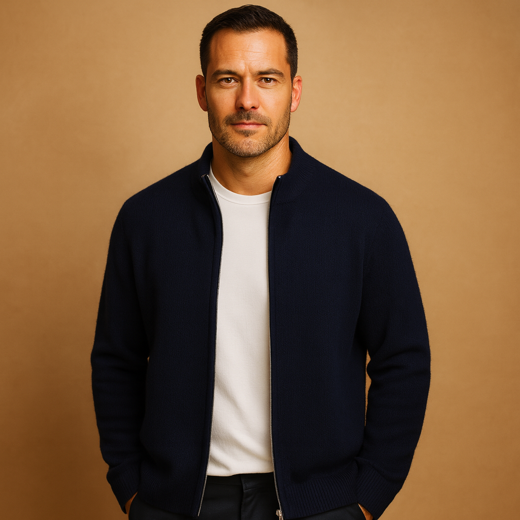 Herren Zip-Cardigan | Gerippter Kragenstrick mit bequemer Passform für den Alltag