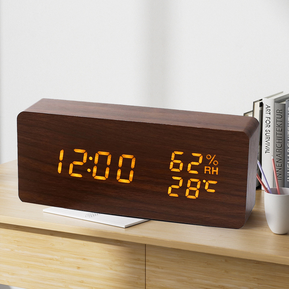 Digitaler LED-Wecker Holz Modern Temperatur