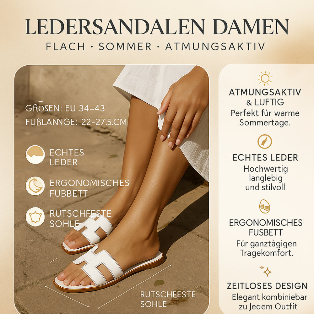 Leder-Sandalen für Frauen Flach Sommer Atmungsaktiv