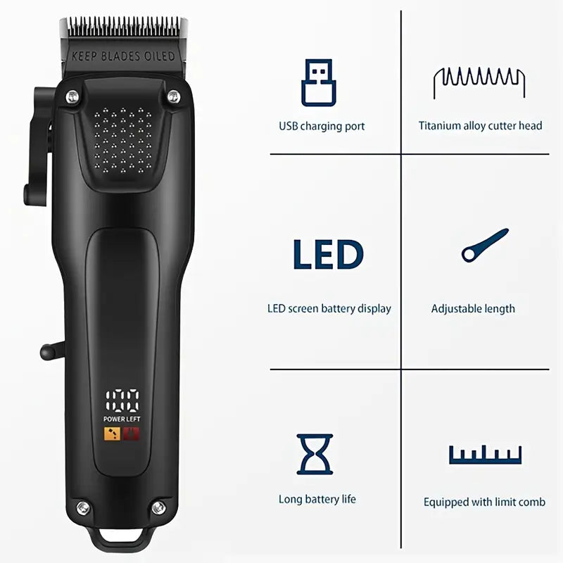 GroomMaster - 3-teiliges professionelles Haar- und Bartpflegeset für Männer, kabellose Trimmer mit LED-Display, USB wiederaufladbar