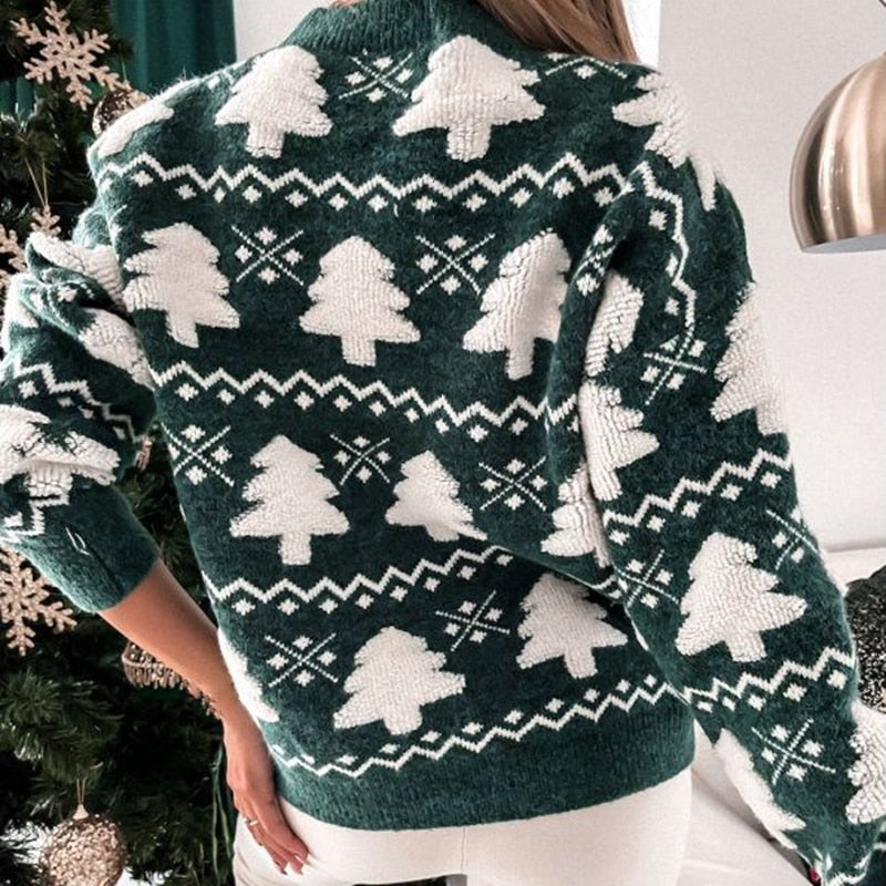 Damen Weihnachtsbaum Strickpullover | Weiche Textur und festliches Wintermuster