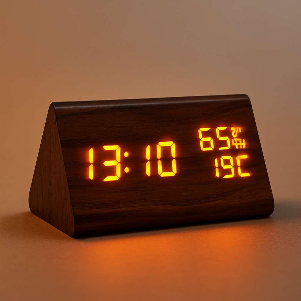 Digitaler LED-Wecker Holz Modern Temperatur