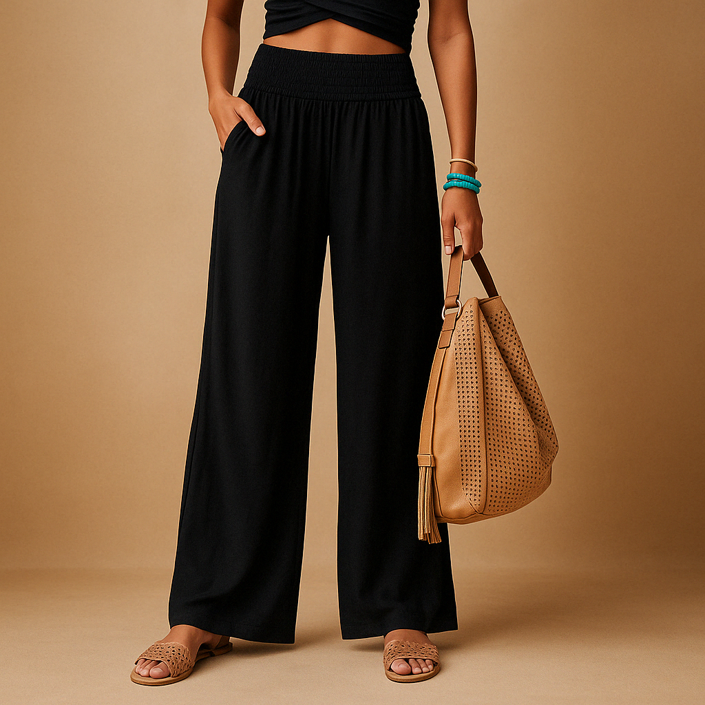 Damen Leinenhose mit elastischem Bund und geradem Bein
