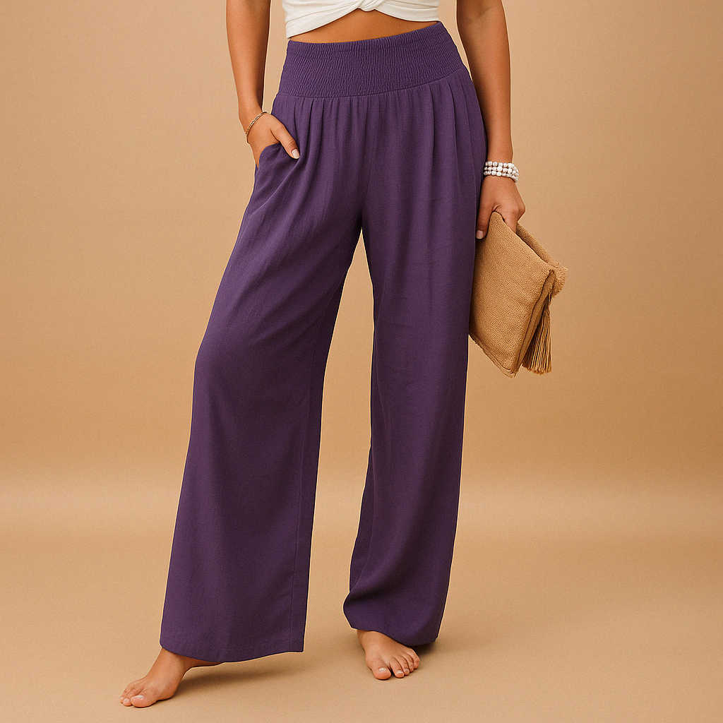 Damen Leinenhose mit elastischem Bund und geradem Bein