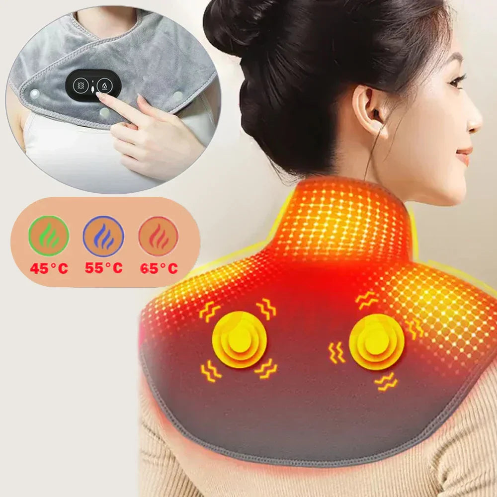 Wärme-Nacken- & Schultermassager ThermoLiva | USB-Heizkissen mit Vibration | 3 Temperaturstufen & Timer | Weicher Plüsch