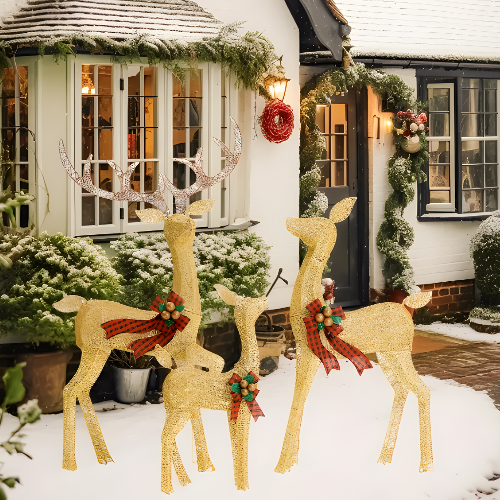 Weihnachtsrentier Familien Dekoration Beleuchtet Außen Rattan Design