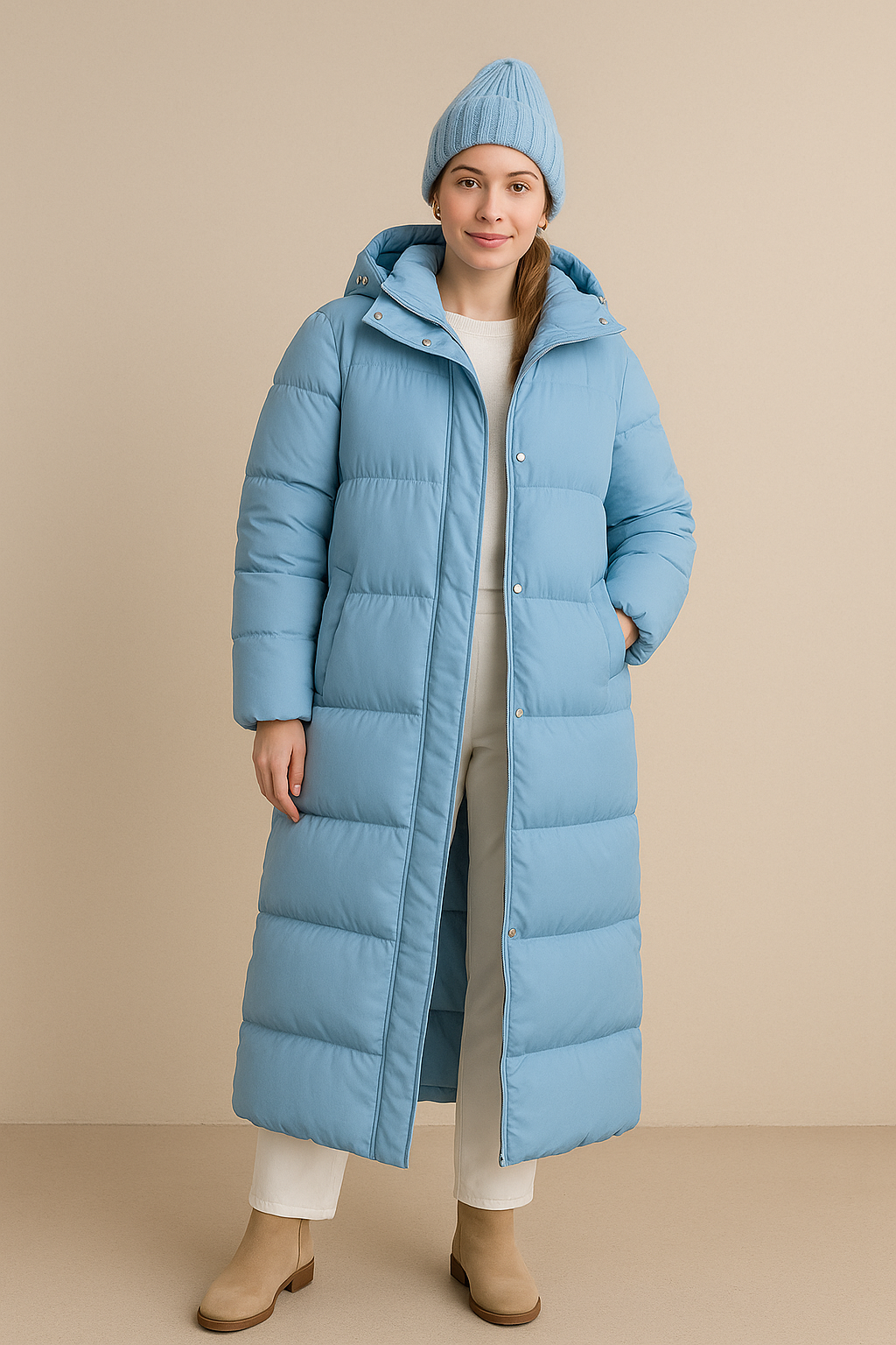 Damen Oversized Stepp-Pufferjacke mit hohem Kragen und durchgehendem Reißverschluss