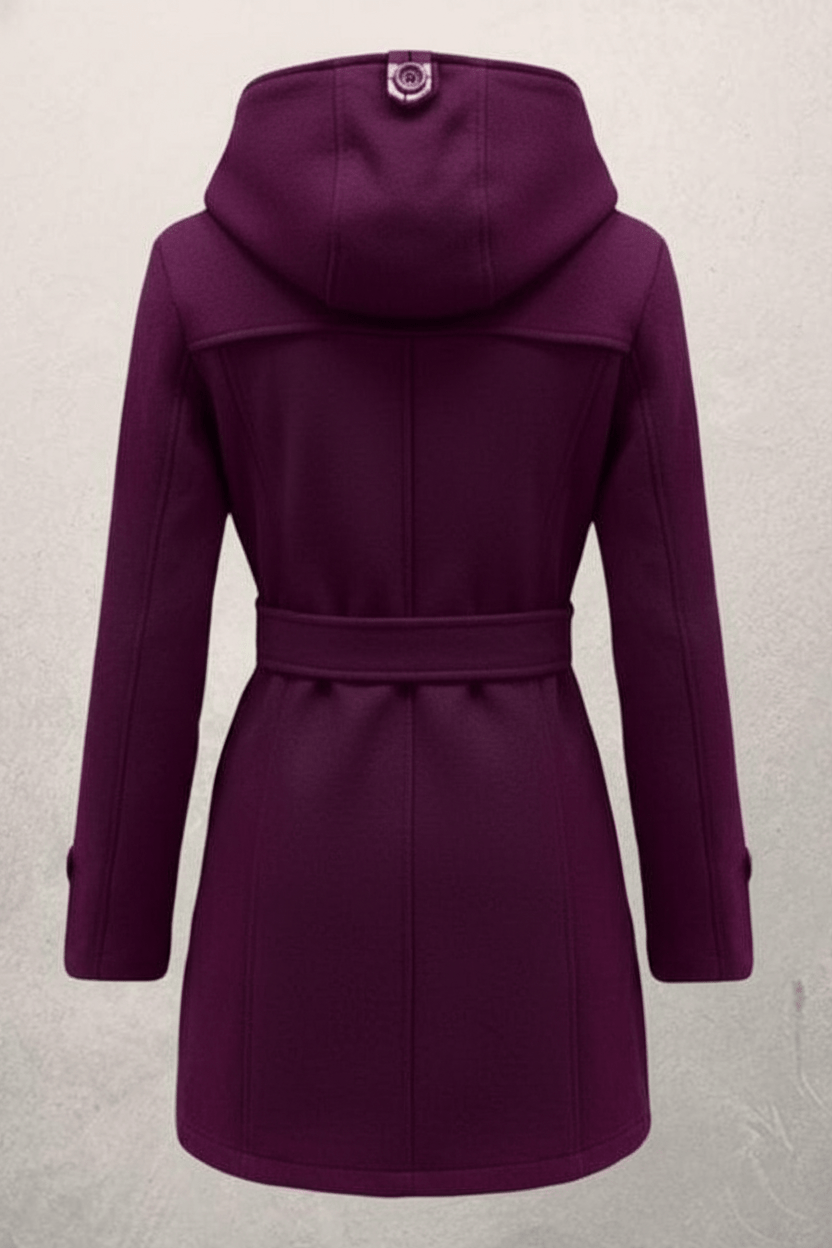 Damen Doppeltknopf-Hoodie-Mantel mit Gürtelschnitt