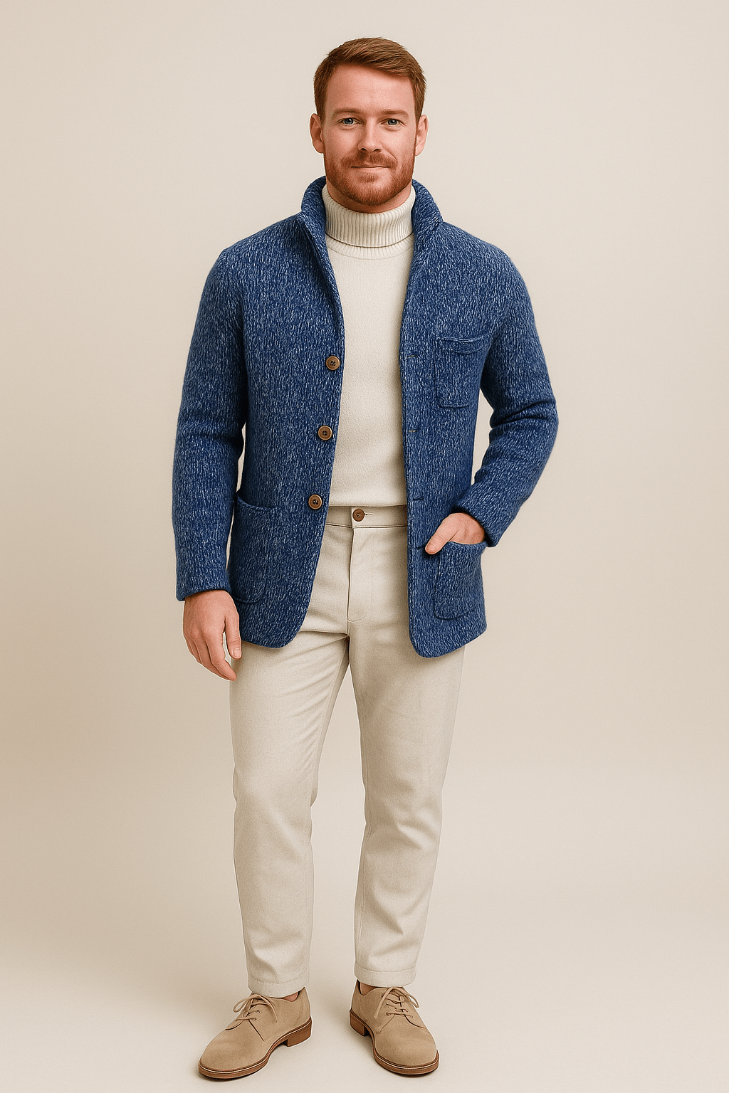 Herren Grobstrickcardigan – Knopf-Frontpullover mit Stehkragen