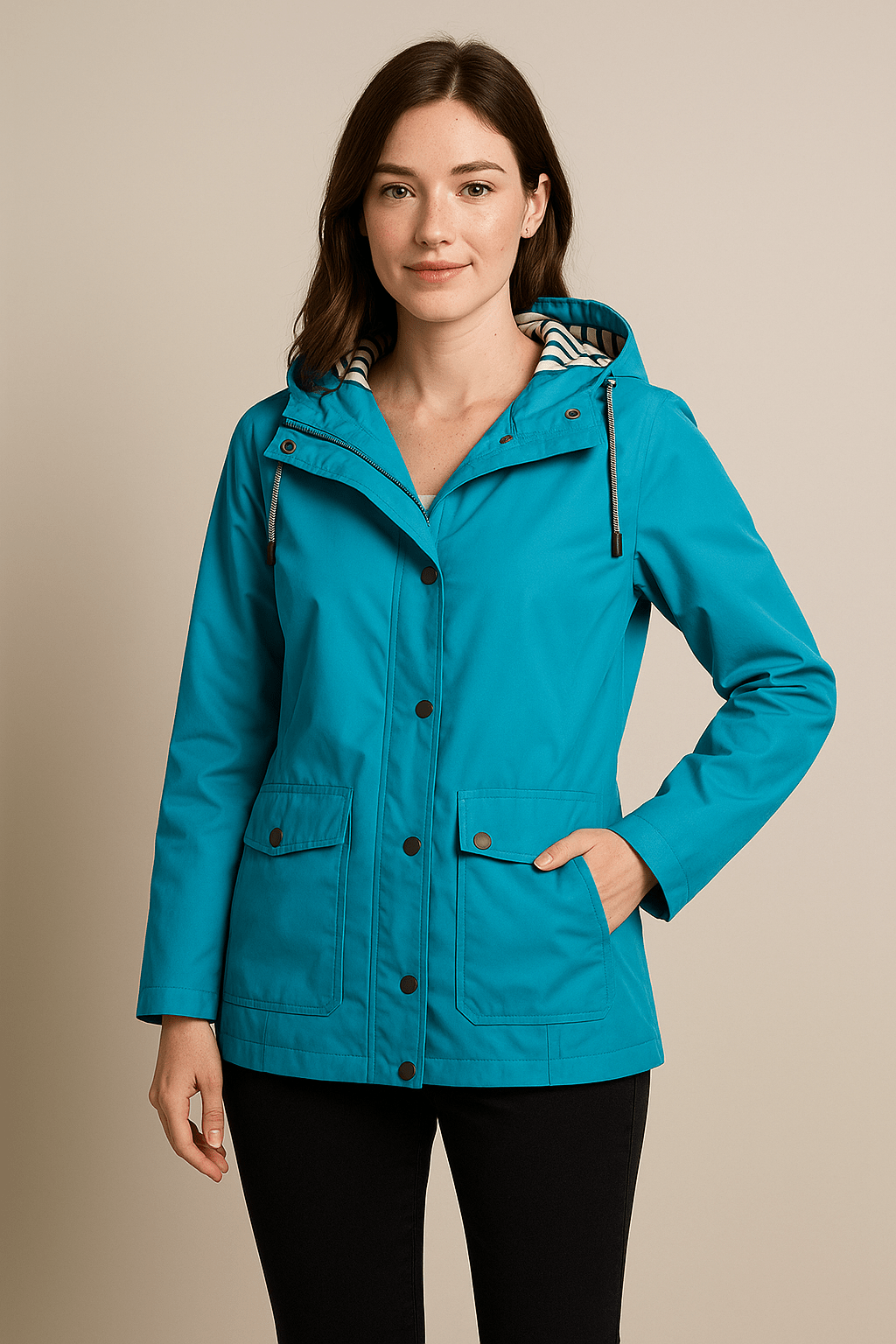 Damen Mid-Length Regenmantel mit verstellbarer Kapuze
