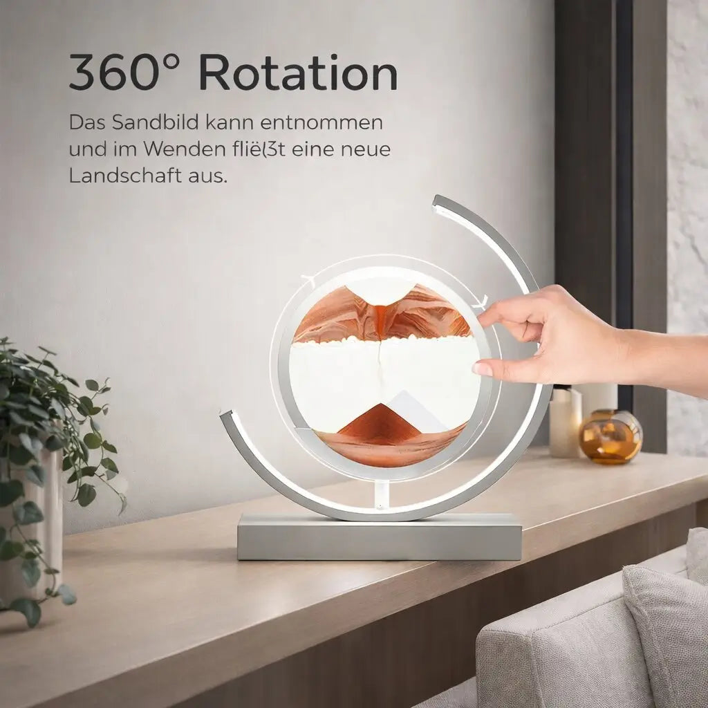 Dekorative LED Tischlampe | Moderne Designerlampe | Rotierendes Sandbild | SandScape