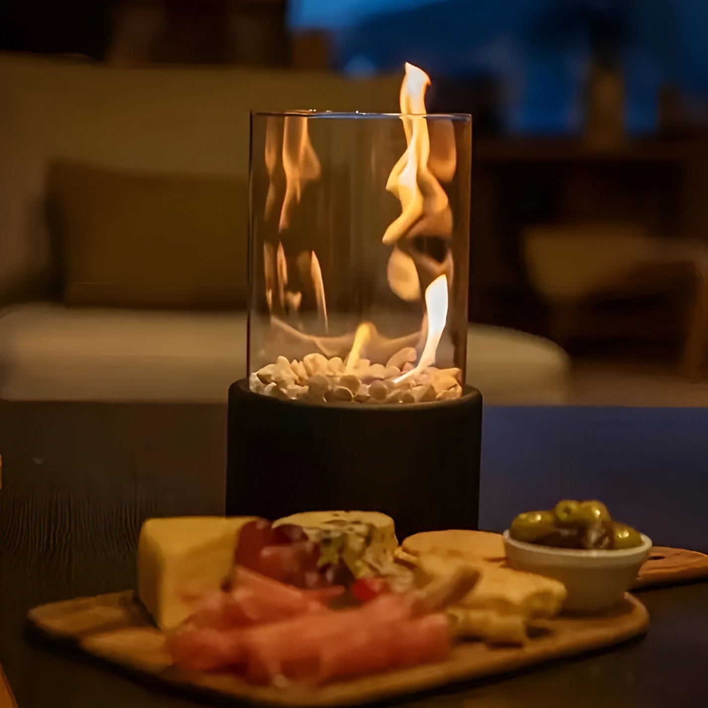 Tischkamin Glas Metall Modern Rauchfrei Bioethanol