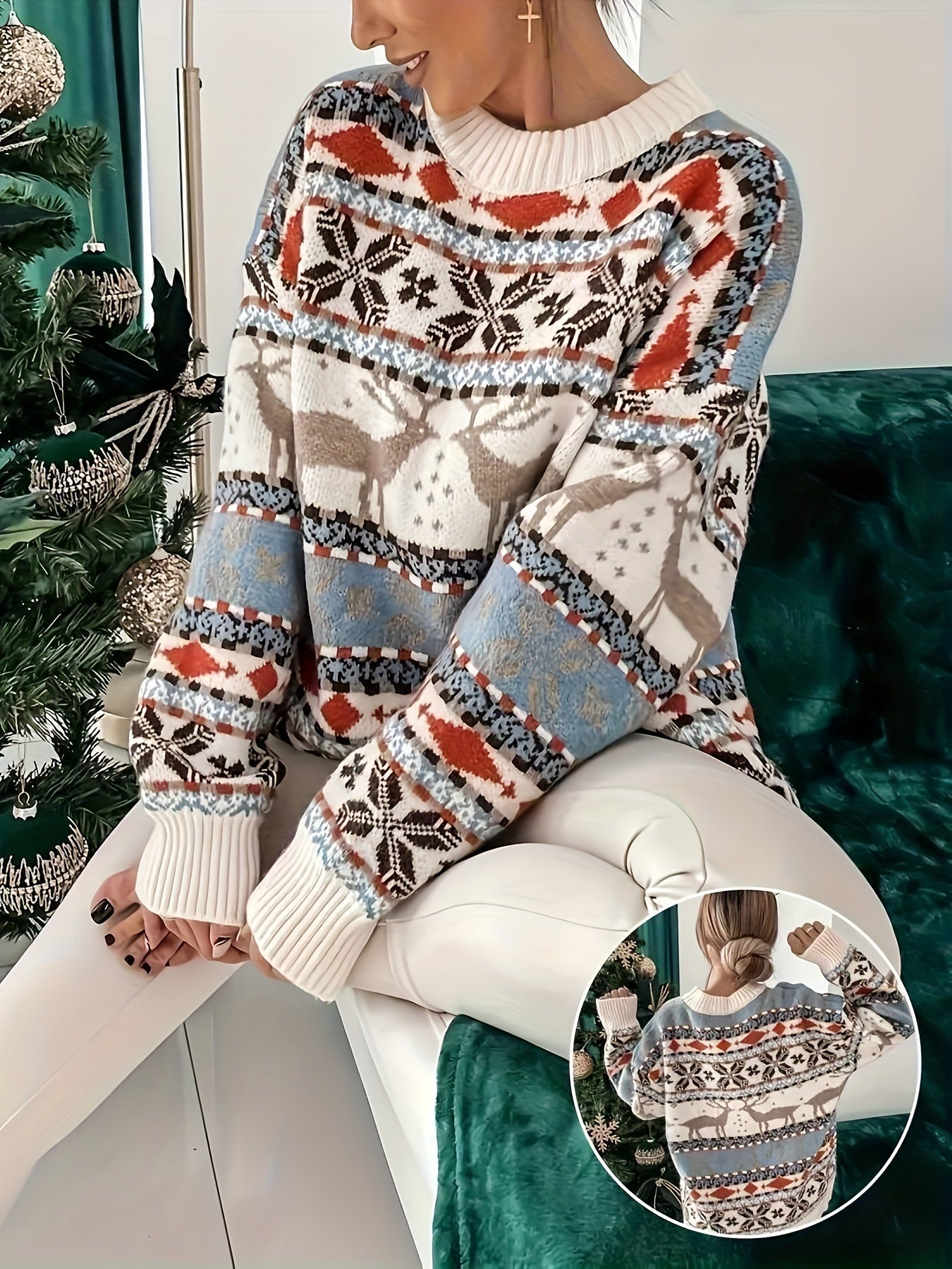 Damen Rentier Strickpullover | Gemütlicher Schnitt und festliches Winterdesign