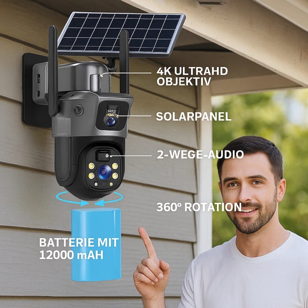 Außenüberwachungskamera | Wi-Fi-Kamera mit Solarpanel | GuardVision