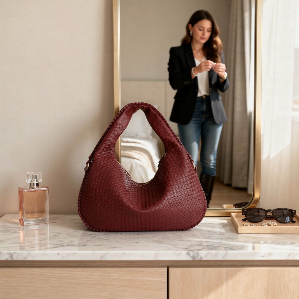 Geflochtene Leder Hobo Tasche mit Reißverschluss | Schultertasche für Frauen | Flecture