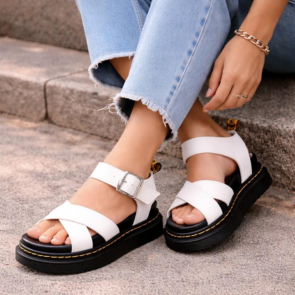 Orthopädische Plattform-Sandalen für Damen aus Leder | Ravellea