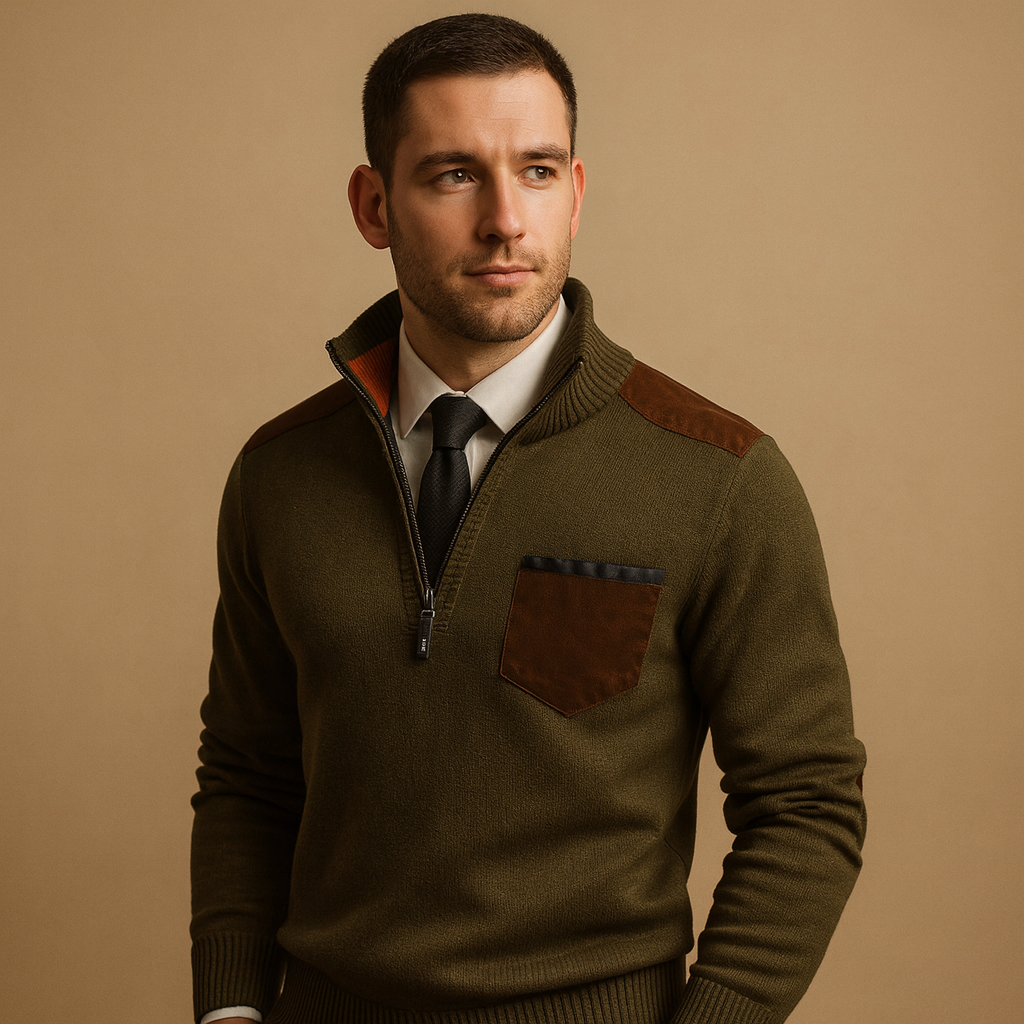 Herren Halbzip-Pullover mit Kragen und Brusttasche – Warm und Vielseitig